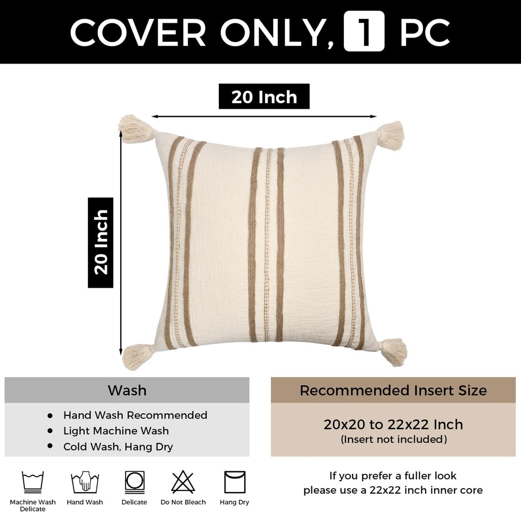 Aibuhome Beige Boho Decorative Throw Pillow Cover 20x20 Square Woven Textured Farmhouse Pillows Cushion Cases for Couch Bed Sofa Living Roo…