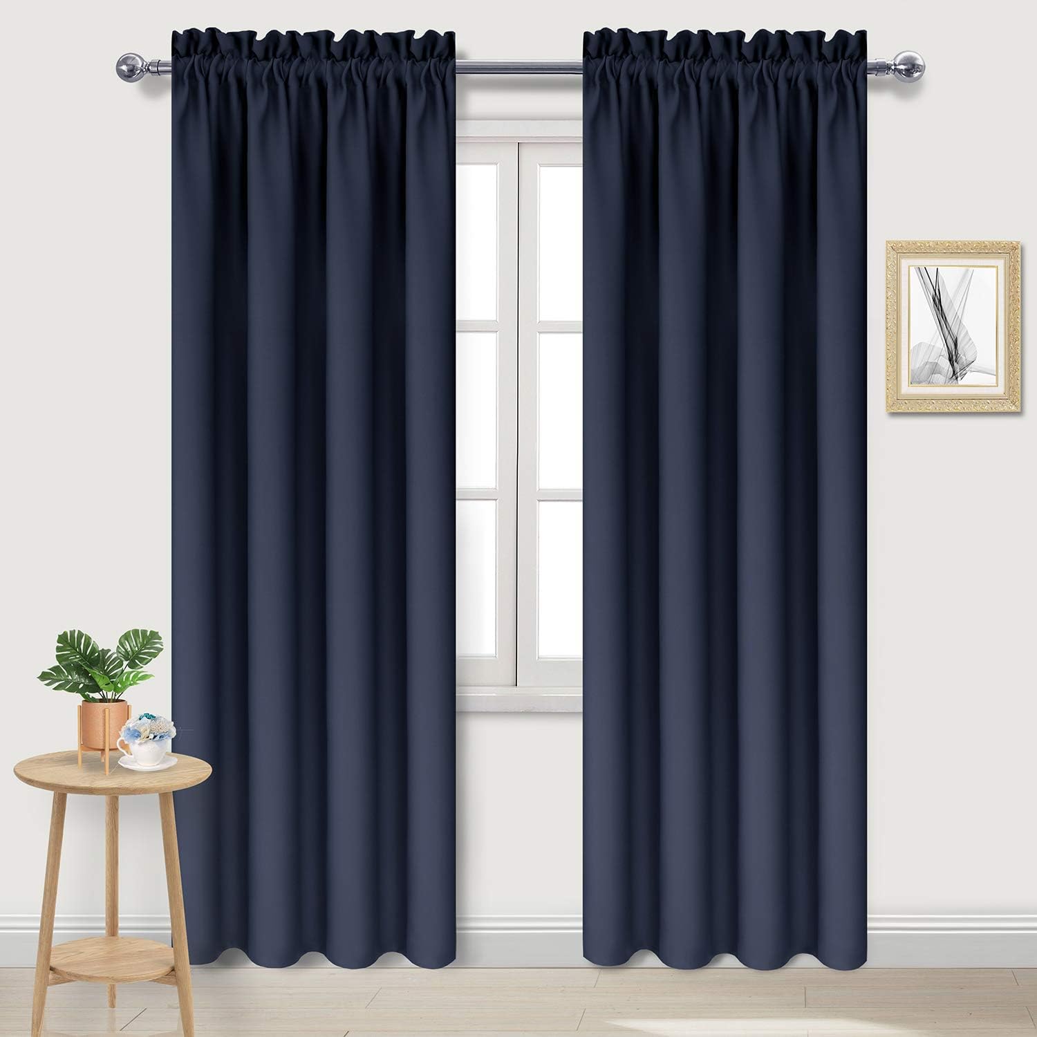 Dwcn Blackout Curtains Room Darkening Thermal Insulated Bedroom Curtains Window Curtain Panels, 38 x 84 inches Long, Set of 2 Navy Rod Pock…