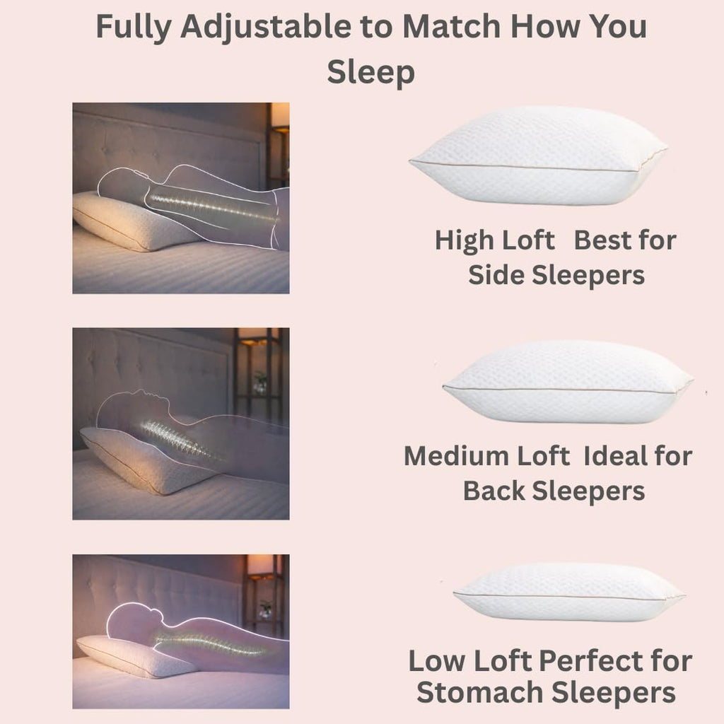 AMBERSTAR Memory Foam Pillow - 2 - Pack, Adjustable Loft, Cooling & Cozy Dual-Sided Cover, Perfect for Side, Back & Stomach Sleepers