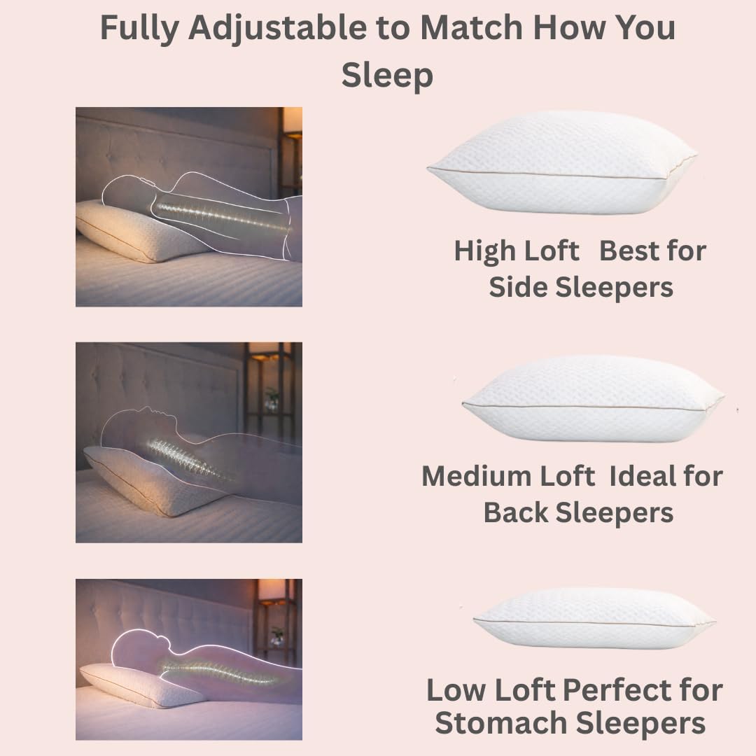 AMBERSTAR Memory Foam Pillow - 2 - Pack, Adjustable Loft, Cooling & Cozy Dual-Sided Cover, Perfect for Side, Back & Stomach Sleepers