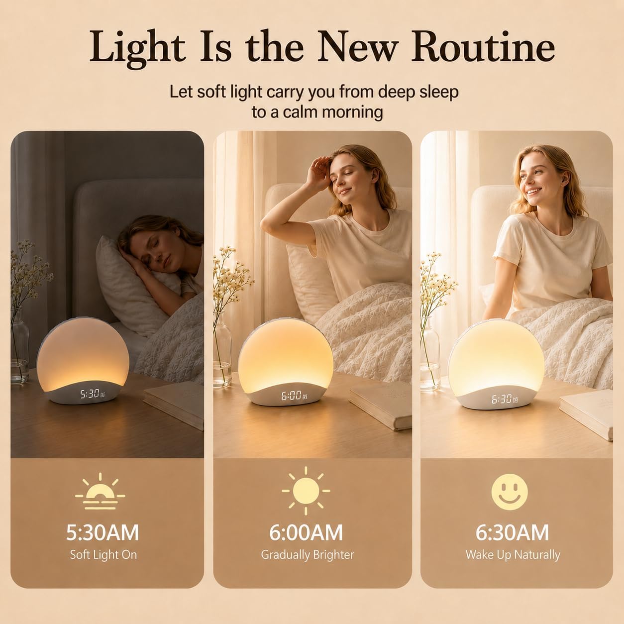 REACHER Sound Machine Sunrise Alarm Clock with Night Light, 26 Nature Inspired Sleep Sounds, 0-100% Dimmable Clock, Sunrise Lamp, Wake Up…