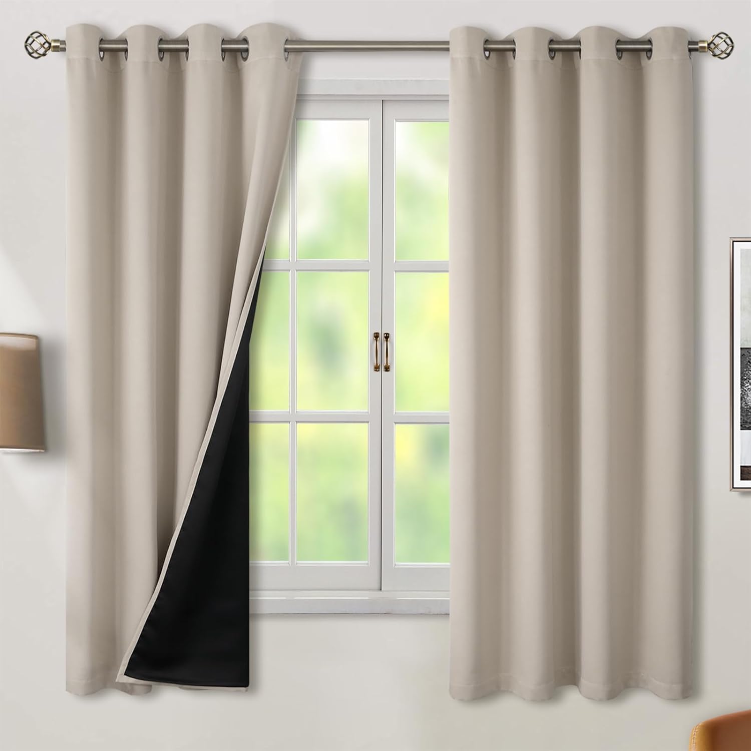 BGment Thermal Insulated 100% Blackout Curtains for Bedroom with Black Liner, Double Layer Full Room Darkening Noise Reducing Grommet Curta…