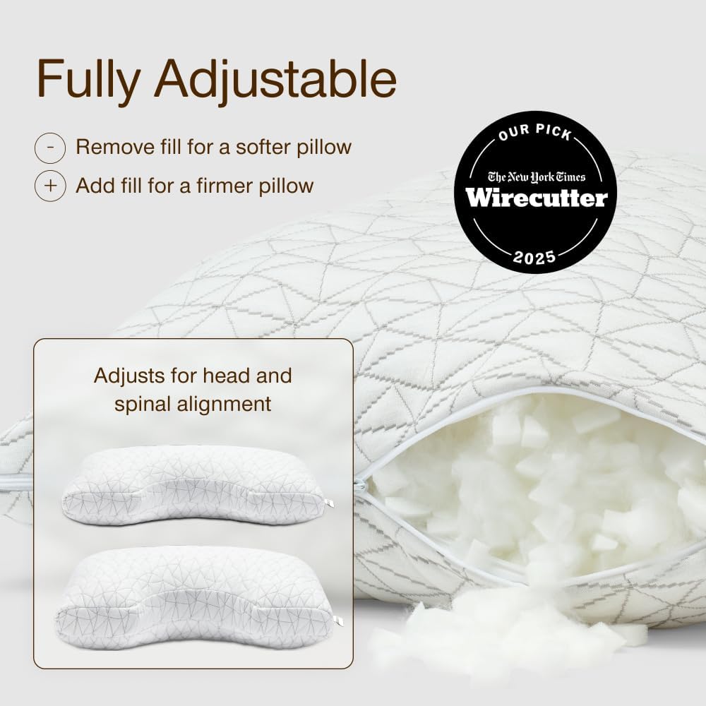 CoopSleepGoods Coop Home Goods Original Cut-Out Adjustable Pillow, King Size Bed Pillows for Neck & Head Support, Memory Foam Pillows - Med…