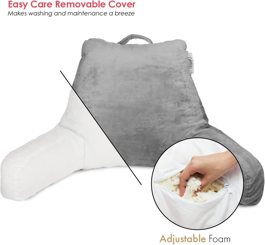Nestl Reading Pillow with Shredded Memory Foam, Designed for Sitting Up in Bed and Couch, Back and Arms Adjustable Support for Adult &…