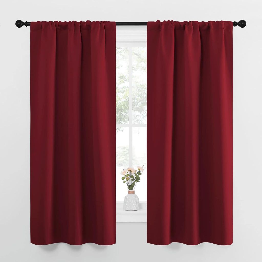NICETOWN Christmas Burgundy Curtains Blackout Drape Panels - Lights Block Out Window Treatment Short Curtain Sets for Loft and Basement…