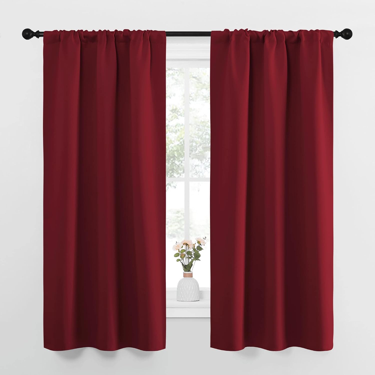 NICETOWN Christmas Burgundy Curtains Blackout Drape Panels - Lights Block Out Window Treatment Short Curtain Sets for Loft and Basement…