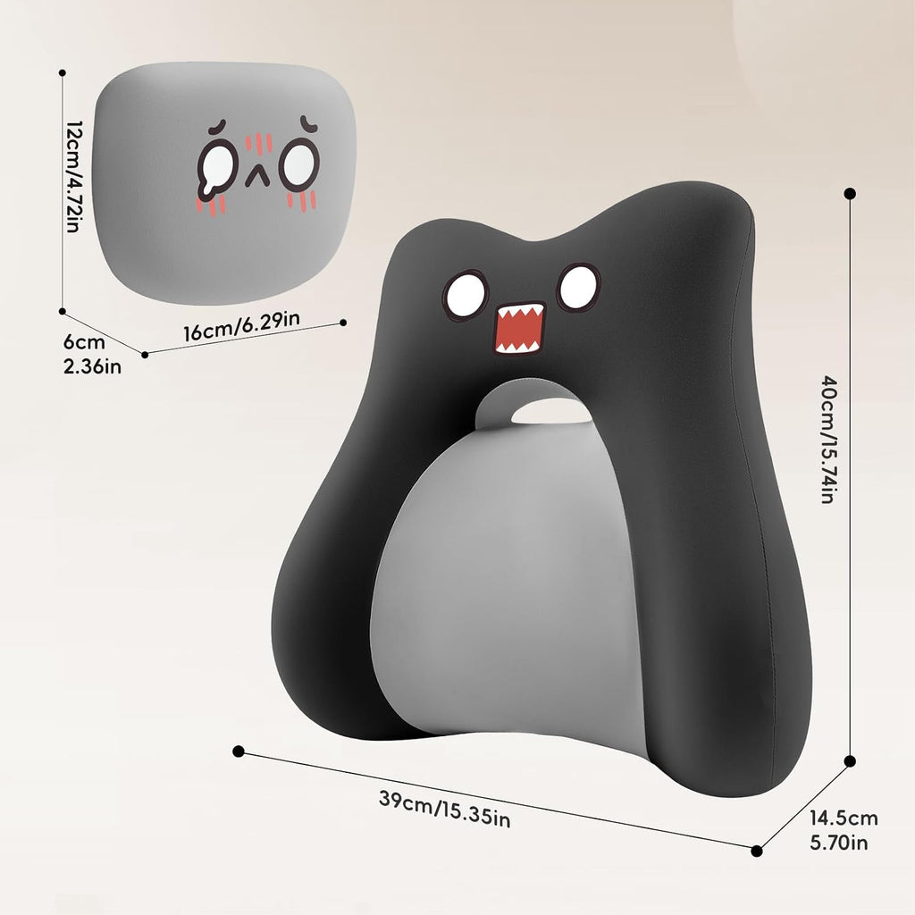 Bebas Lumbar Support Pillow for Car & Office Chair - Ergonomic Back Support Cushion with Adjustable Memory Foam Bolster, Cute Cartoon Desig…