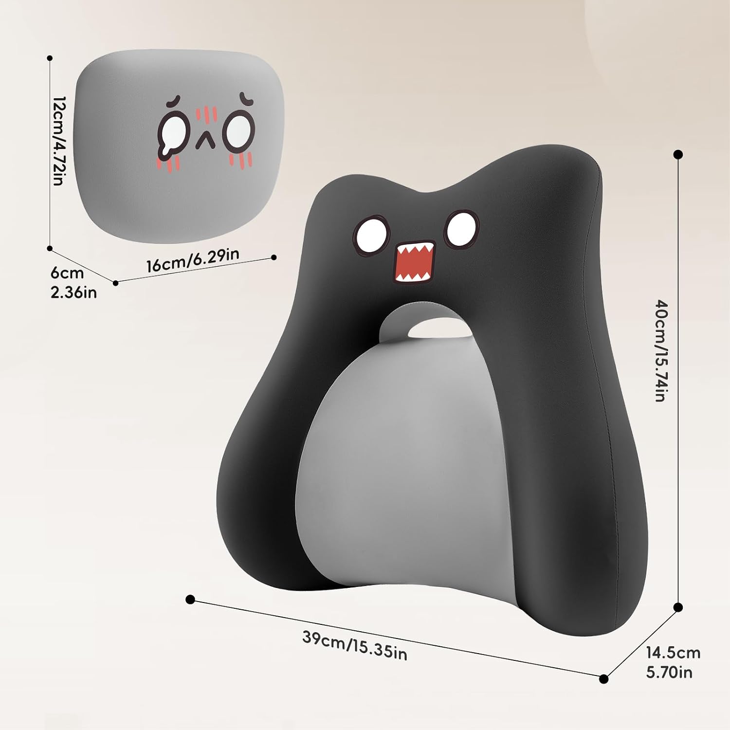 Bebas Lumbar Support Pillow for Car & Office Chair - Ergonomic Back Support Cushion with Adjustable Memory Foam Bolster, Cute Cartoon Desig…