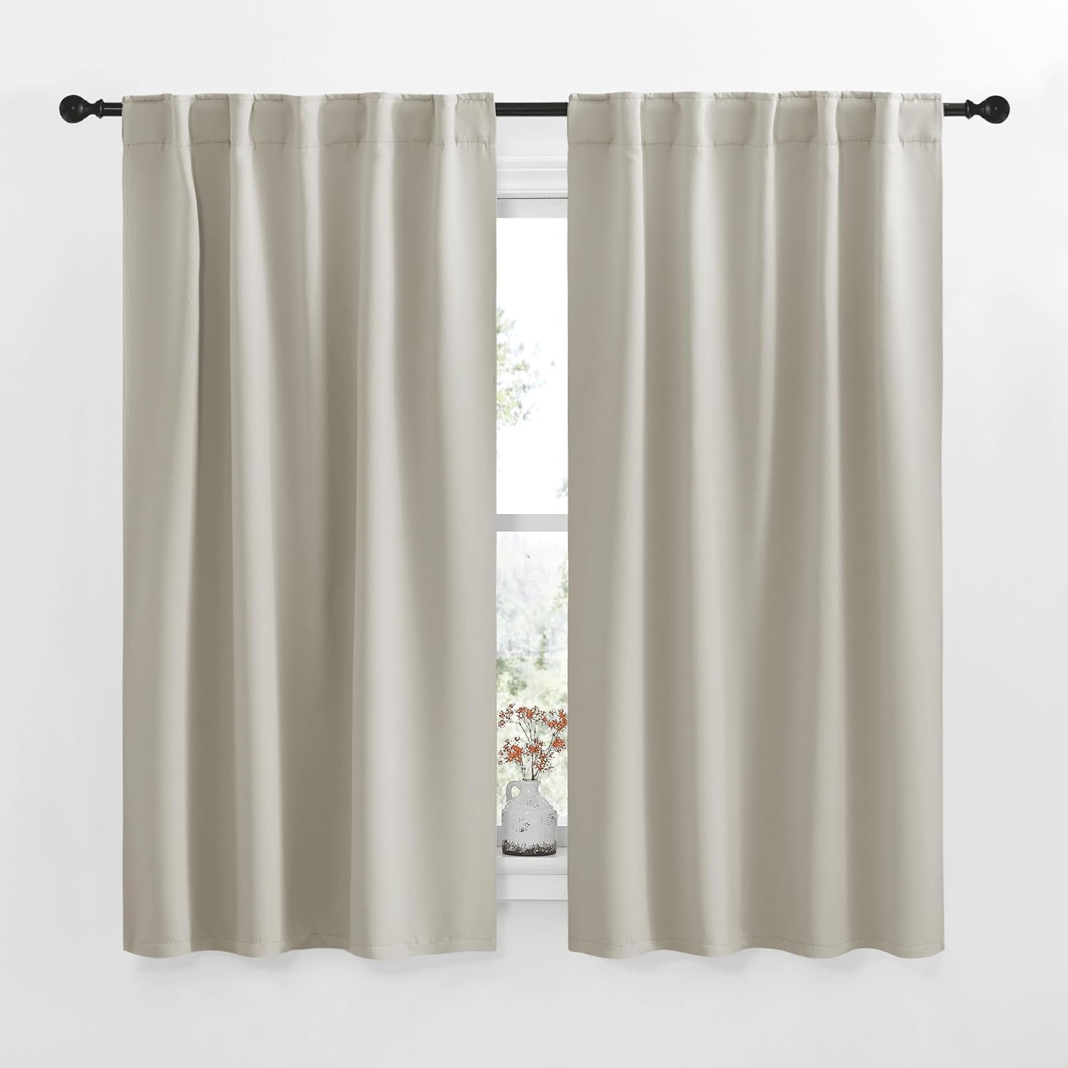 NICETOWN Blackout Curtain Panels for Living Room - (Natural Color) 34x63 Inch, 2 Panels Set, Thermal Insulated Room Darkening Blackout…