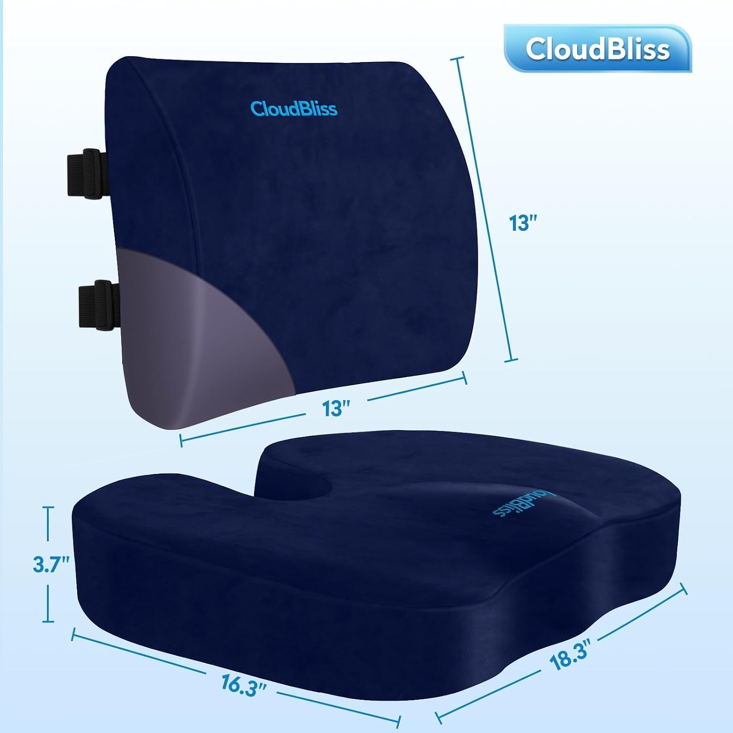 CloudBliss Lumbar Support Pillow & Seat Cushion Set for Office Chair, Desk Chair, Wheelchair & Car–Memory Foam Back Support, Ergonomic Chair…