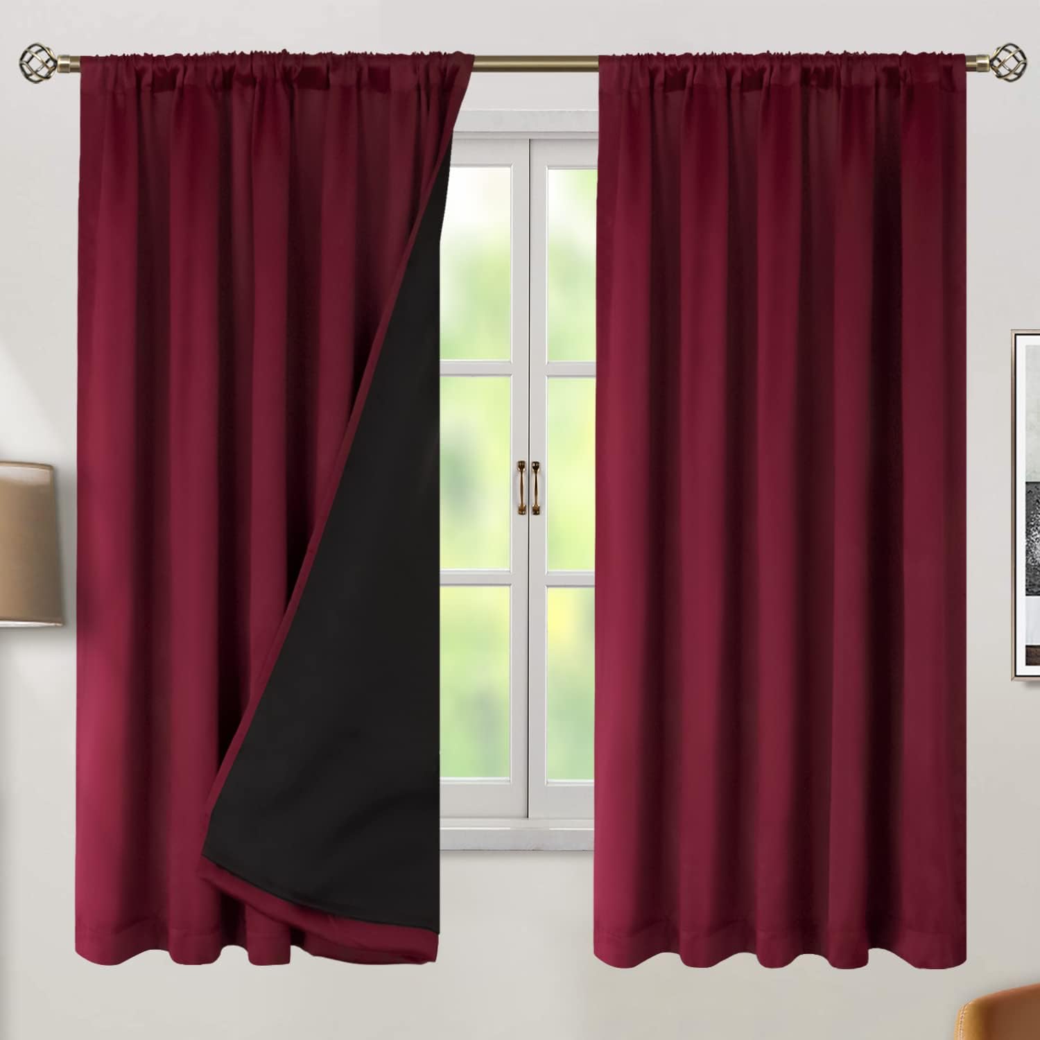 BGment Full Blackout Curtains with Heat Insulation Liner Curtains 63 Inches Long, Rod Pocket and Back Tab Double Layer Room Darkening…