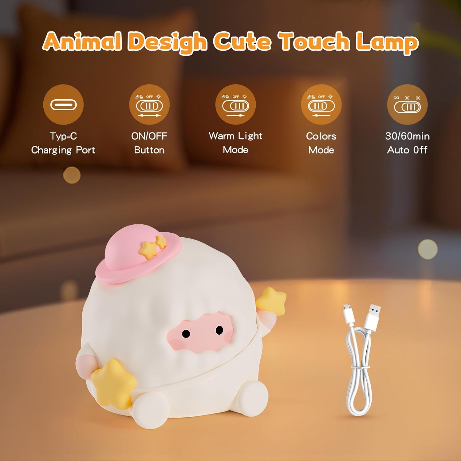 Baby Night Light, Touch Control Rechargeable Nursery Lamp with Dimmable Soft Light, Portable 3 Brightness Level and 7 Colors LED…