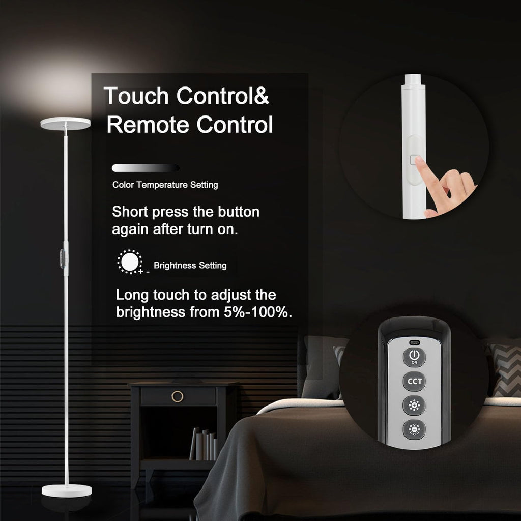 JOOFO Floor Lamp,30W/2400LM Sky LED Modern Torchiere 3 Color Temperatures Super Bright -Tall Standing Pole Light with Remote & Touch…