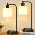 Lynnoland Set of 2 Industrial Table Lamps with USB C+A Ports and Outlet, Black Fully Stepless Dimmable Bedside Lamps, Nightstand Lamp…