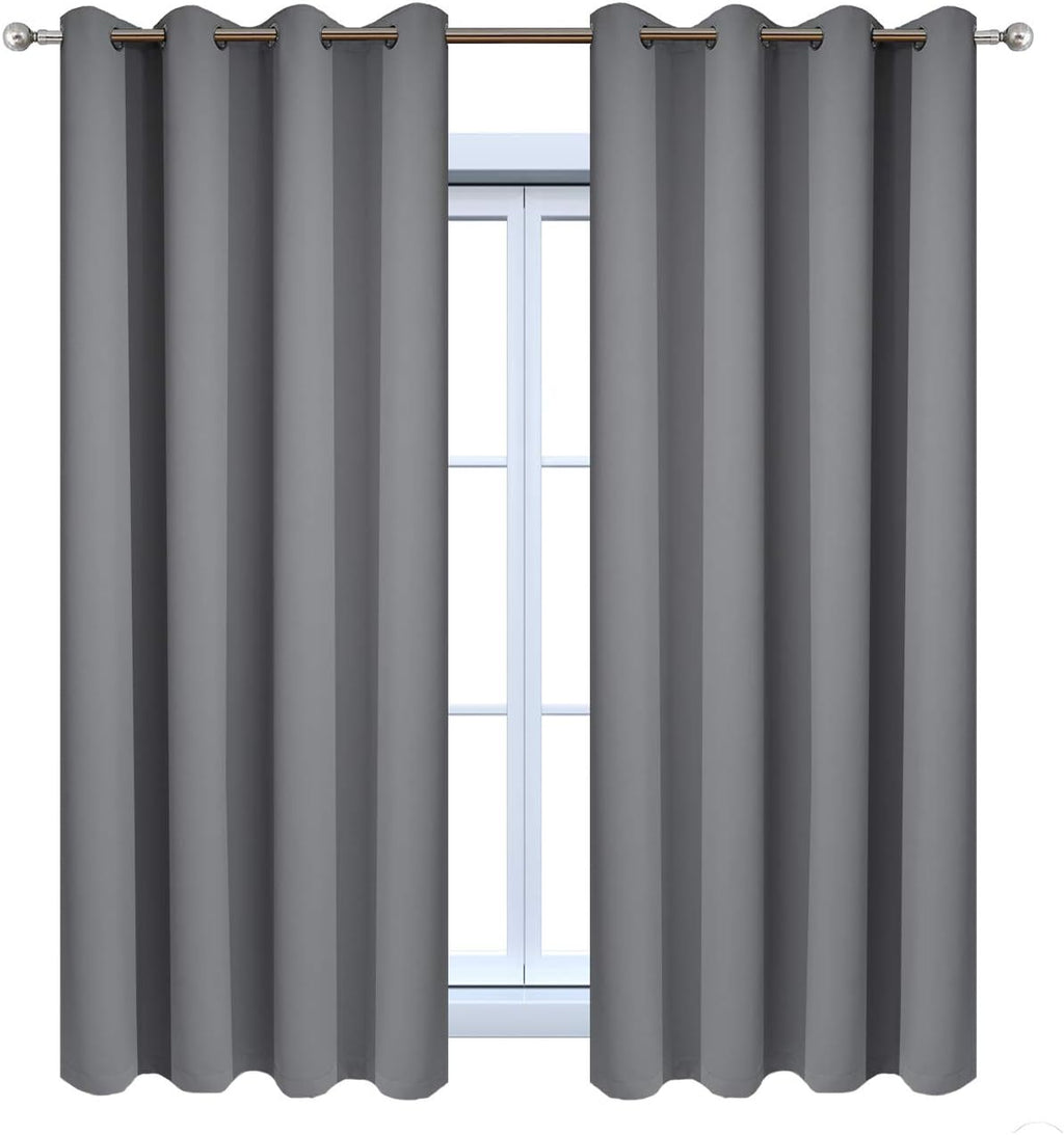 Yakamok Room Darkening Curtains Thermal Insulated Gray Blackout Curtain Panels Solid Grommet Top Window Drapes for Bedroom Living Room…