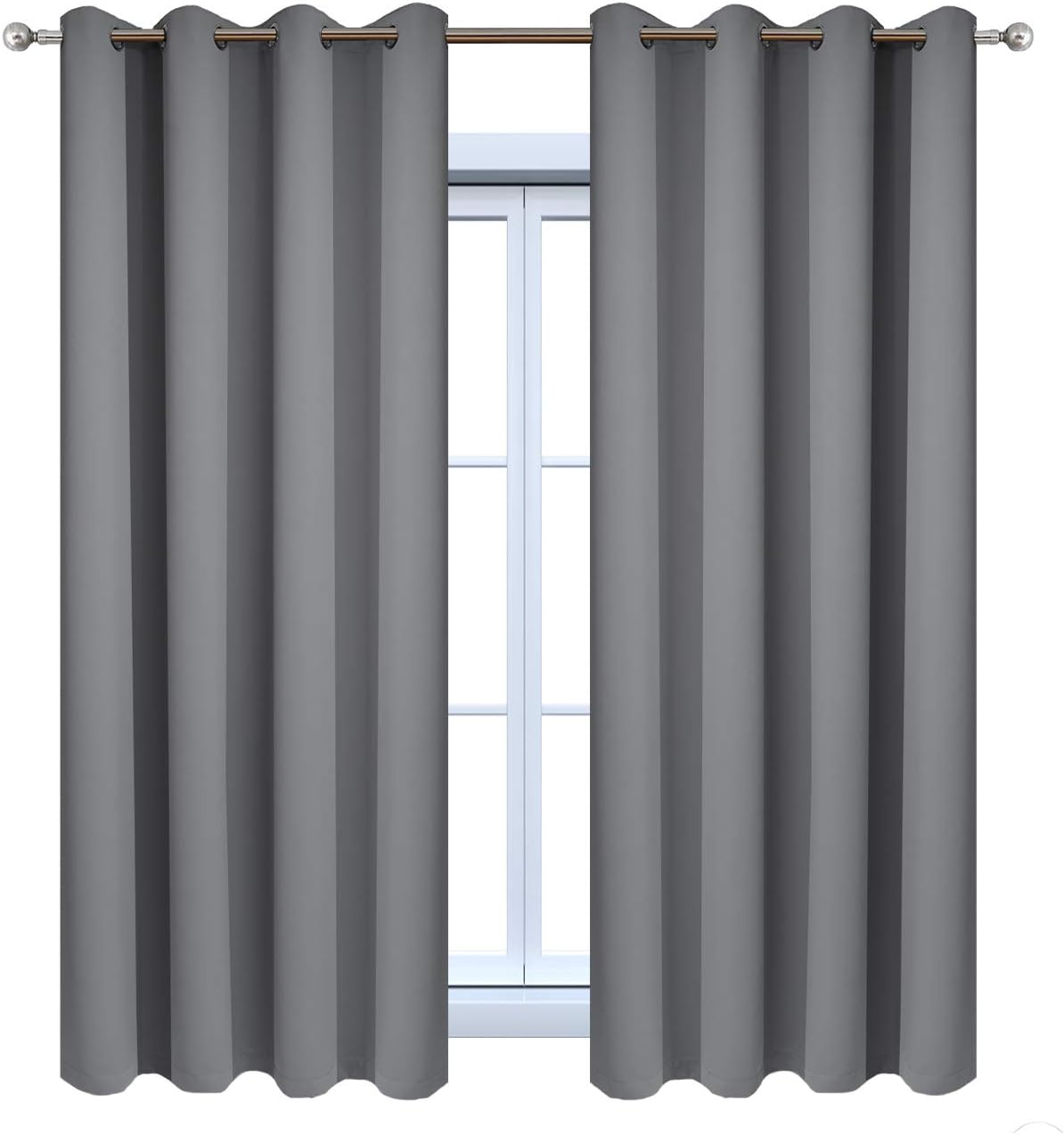 Yakamok Room Darkening Curtains Thermal Insulated Gray Blackout Curtain Panels Solid Grommet Top Window Drapes for Bedroom Living Room…
