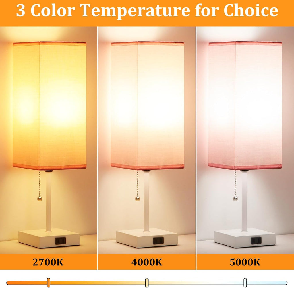 18'' Table Lamp for Bedroom set of 2,3-Color Bedside Lamps with Pull Chain Table Lamps for Night stands, Small Night Light Lamps with 2…