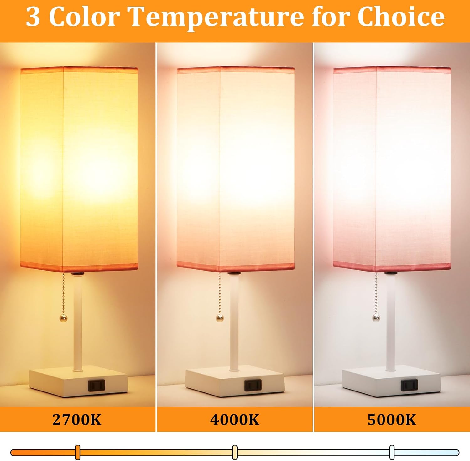 18'' Table Lamp for Bedroom set of 2,3-Color Bedside Lamps with Pull Chain Table Lamps for Night stands, Small Night Light Lamps with 2…