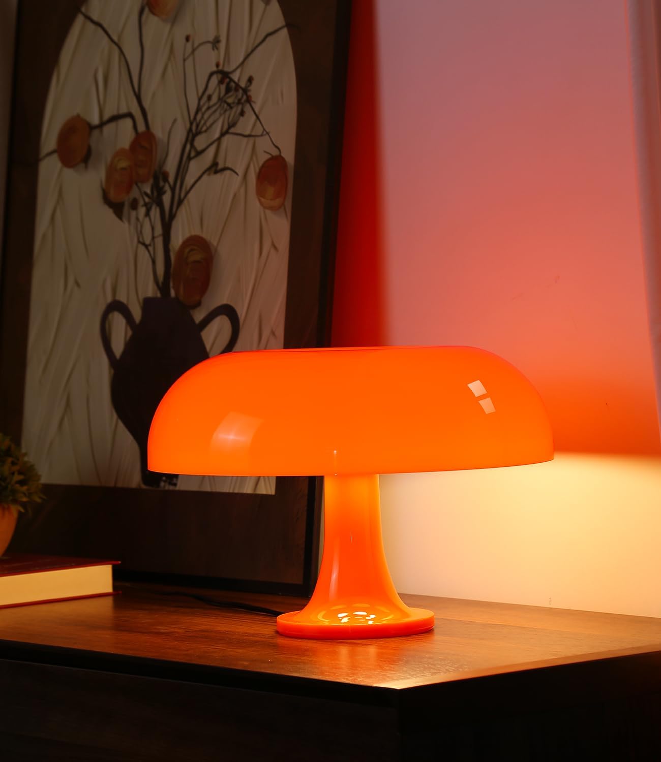 Orange Mushroom Lamp, Mid Century Modern Table Lamp for Bedroom, Minimalist Mushroom Decor Bedside Small Lamps, 2700K(Bulb Included, Plug…