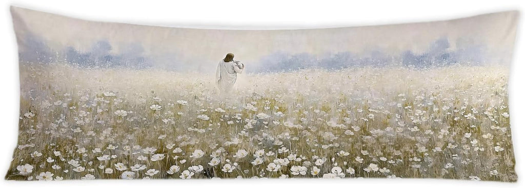 Jesus and Lamb Floral Christian 20x54 Body Pillow Cover, Christian Gifts for Women, Faith Based Gifts, Jesus Leave The 99 Religious Bible…