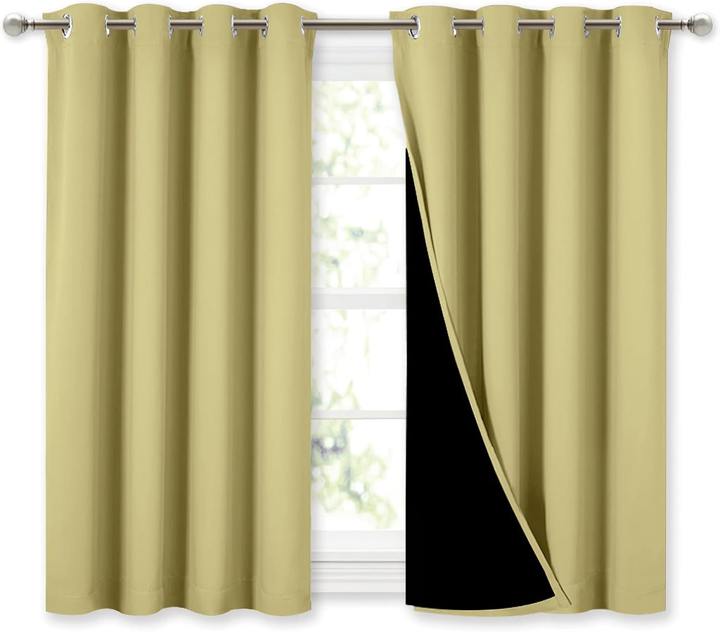 Nicetown 100% Blackout Curtains with Black Liners, Thermal Insulated Full Blackout 2-Layer Lined Curtains, Energy Efficiency Window Draperi…