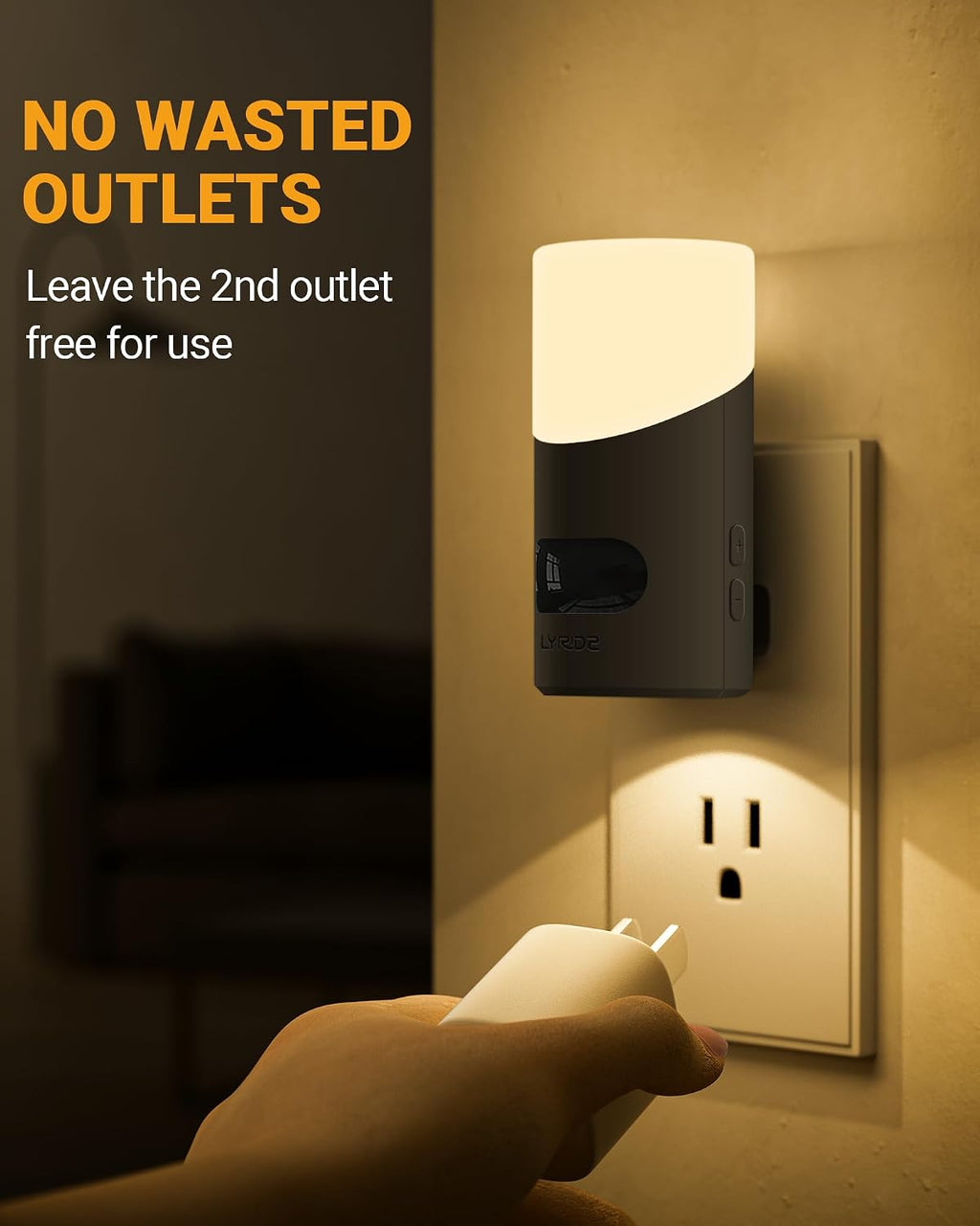 Lyridz LED Night Lights Plug into Wall with Motion Sensor, 1-150LM Dimmable Plug-in Nightlight Indoor for Bedroom, Bathroom, Hallway…