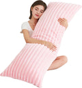 Memfydu Full Body Pillow with Fluffy Stripe Faux Fur Removable Cover, Long Bed Pillow Adult 20x54 Inches for Side Sleeper and Pregnancy, Pi…