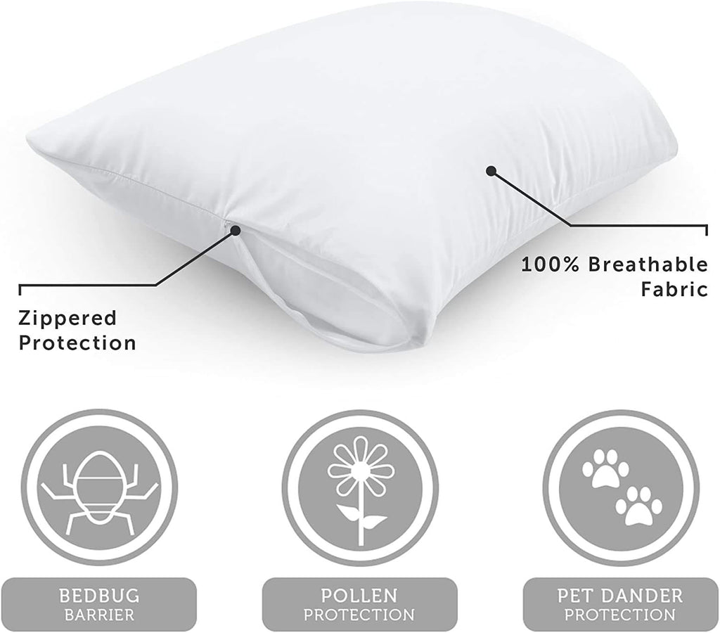 AllerEase Ultra Soft Advanced Allergy Protection Machine Washable Durable Zippered Travel Pillow Protector Size 14" x 20" Size Grey