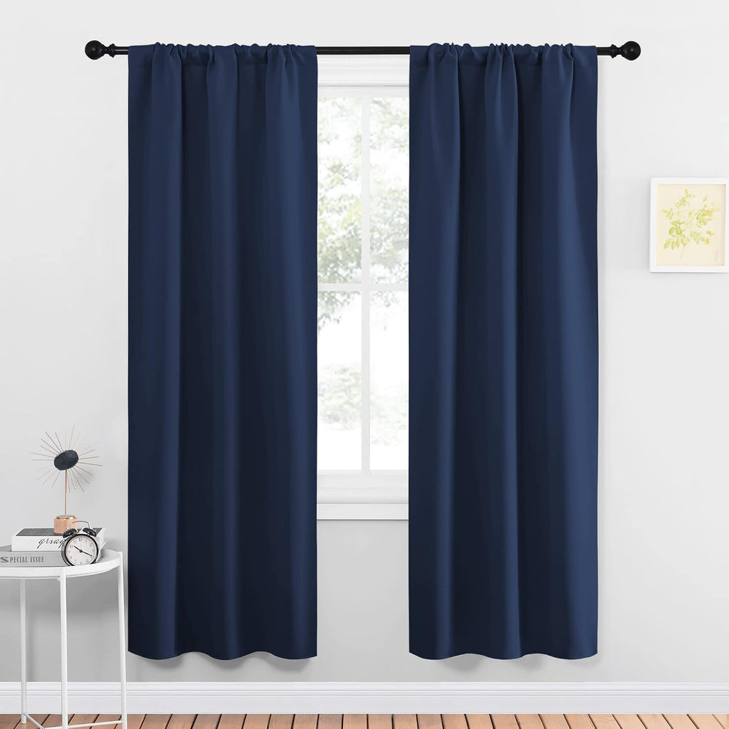 NICETOWN Blackout Curtains for Living Curtains, Home Decorations Thermal Insulated Solid Pole Top Blackout Drapes for Living Room (Navy…