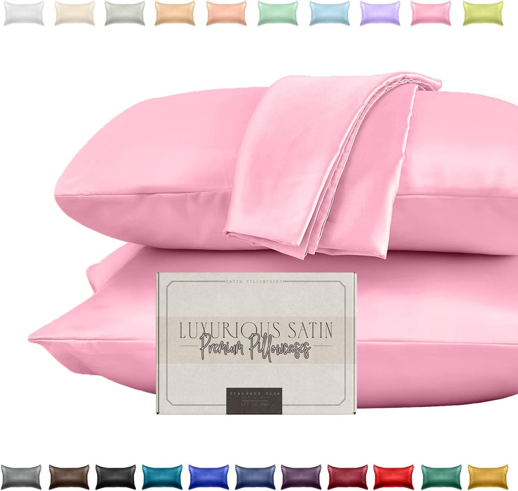 Elegantcomfort Elegant Comfort Silky and Luxurious 2-Piece Satin Pillowcase Set for Healthier Skin and Hair, Hidden Zipper Closure and Beau…