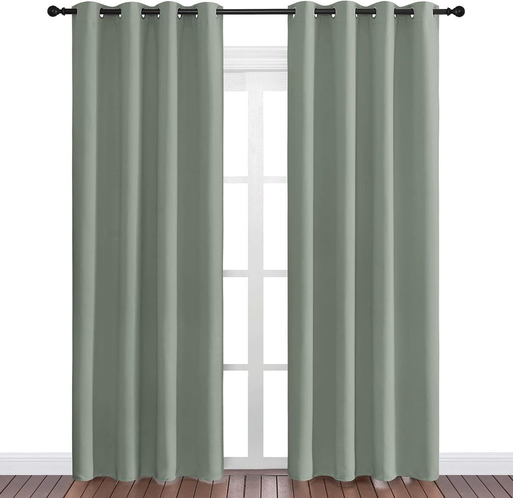 Nicetown Greyish Green Blackout Curtains 86" Long for Office, Dining Room, Guest Room, Sound Reducing Heat and Cold Block Curtain Panels fo…