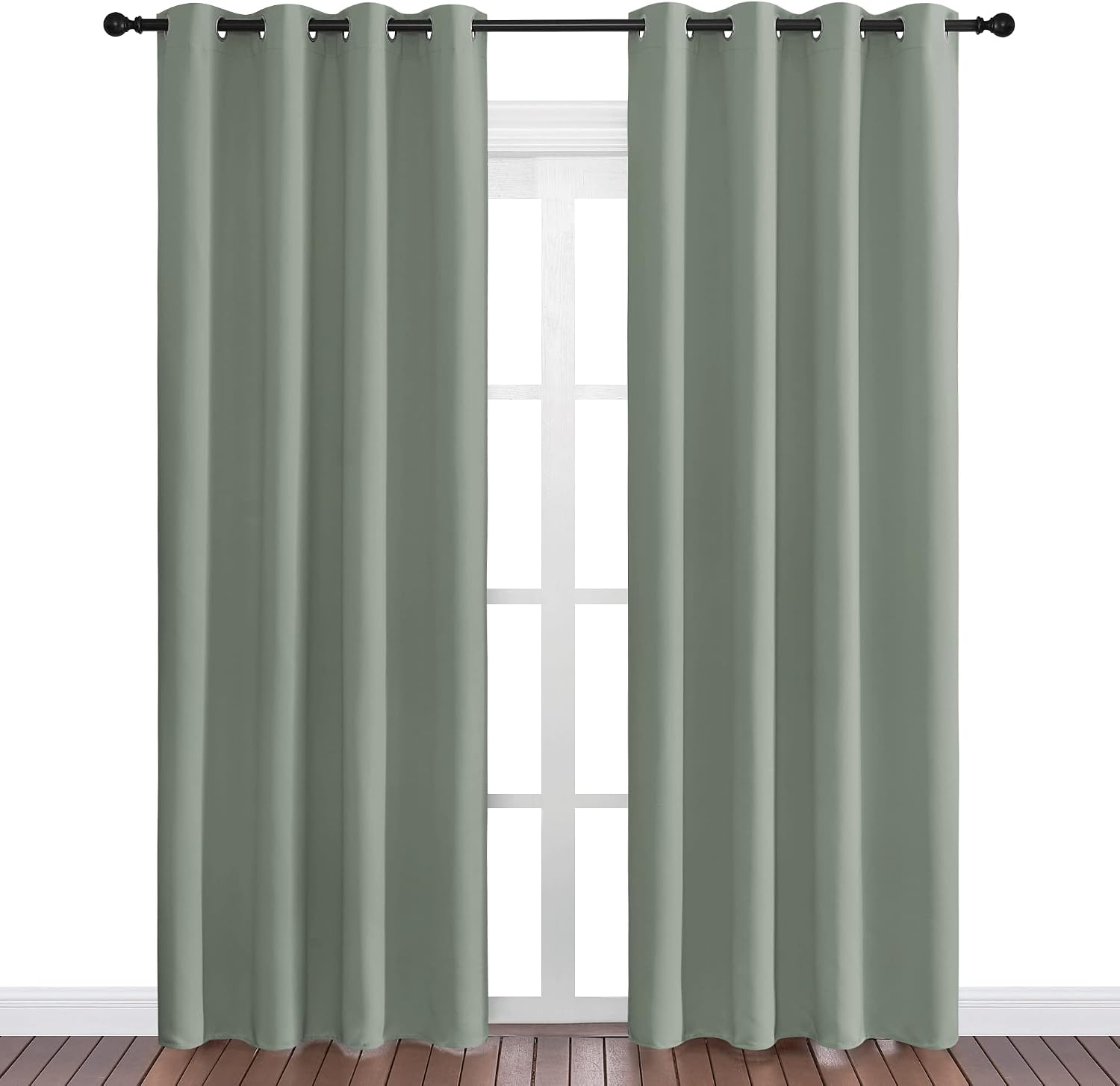 Nicetown Greyish Green Blackout Curtains 86" Long for Office, Dining Room, Guest Room, Sound Reducing Heat and Cold Block Curtain Panels fo…