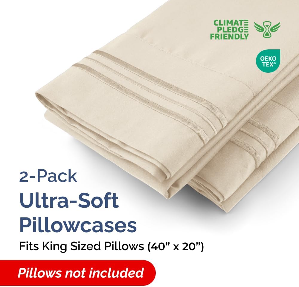 King Pillow Cases Set of 2 - Ultra Soft Hotel Quality Pillowcase Covers - Comfy, Cozy & Wrinkle Free - Shrinkage, Stain and Fade…