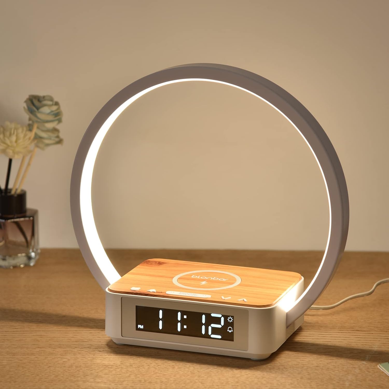 Blonbar Desk Lamp with Alarm Clock Qi Wireless Charger, Touch Lamp for bedroom 3 Light Hues, Bedside Lamp 10W Max Wireless Charging Table…