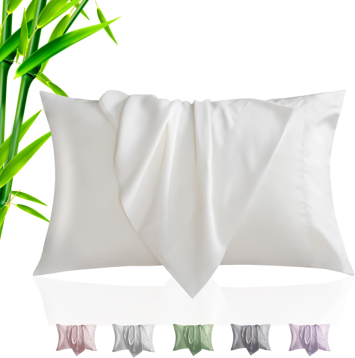 TELUS Pillow Cases Queen Size 2 Pack, Bamboo Rayon & Lyocell Pillowcase with Envelope Closure, Cooling Breathable Pillow Cover for Hot…