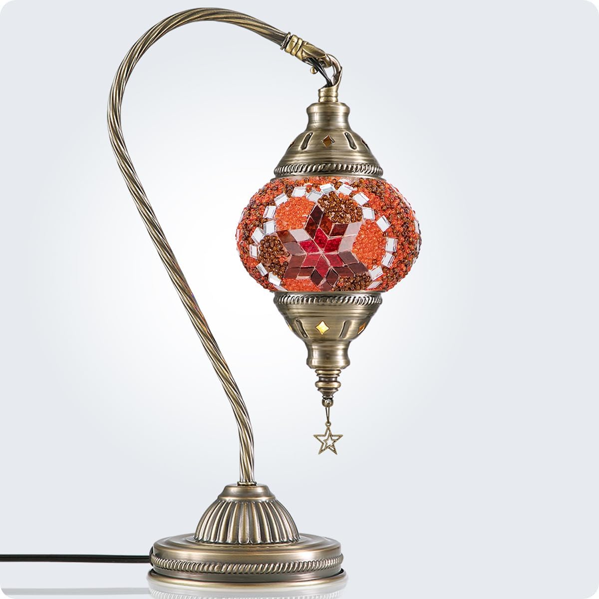 Yarra-Decor Turkish Moroccan Lamp with Bronze Base 3-Way Color Changing Handmade Swan Neck Tiffany Mosaic Glass Bedside Lamps for Bedroom…
