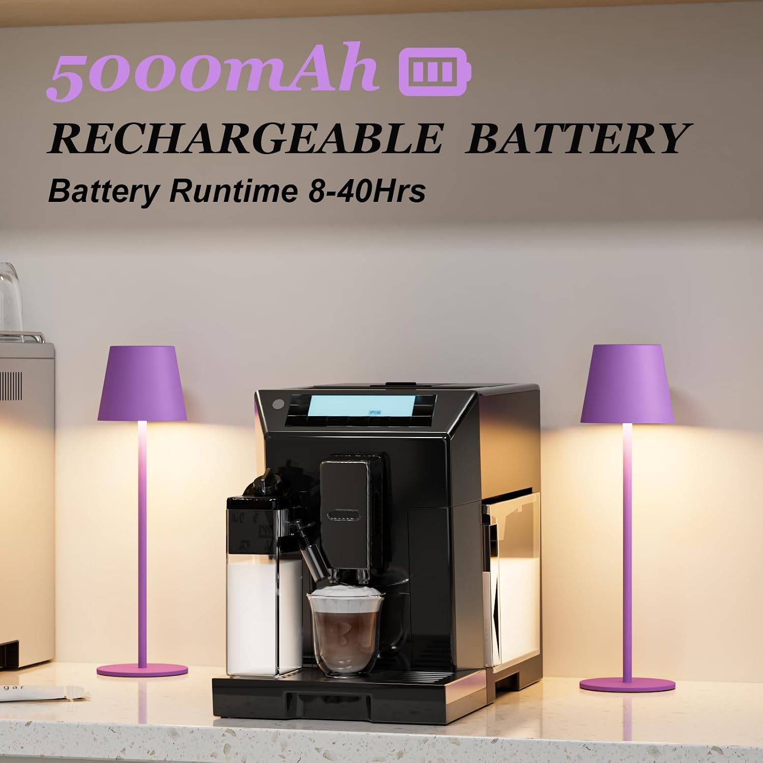 Kakanuo Cordless Table Lamp Rechargeable Purple - KK 2 Pack 5000mAH Battery Operated Lamp for Counter, 3 Color Stepless Dimming Wireless…