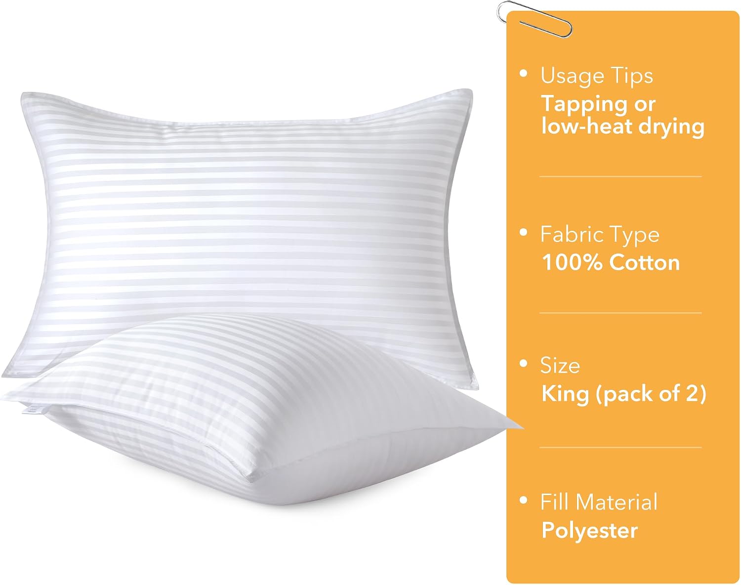 Oubonun King Size Pillows Set of 2 - Fluffy & Supportive Down Alternative Pillows with Zippered Cotton Cover - Breathable and Cool for All…