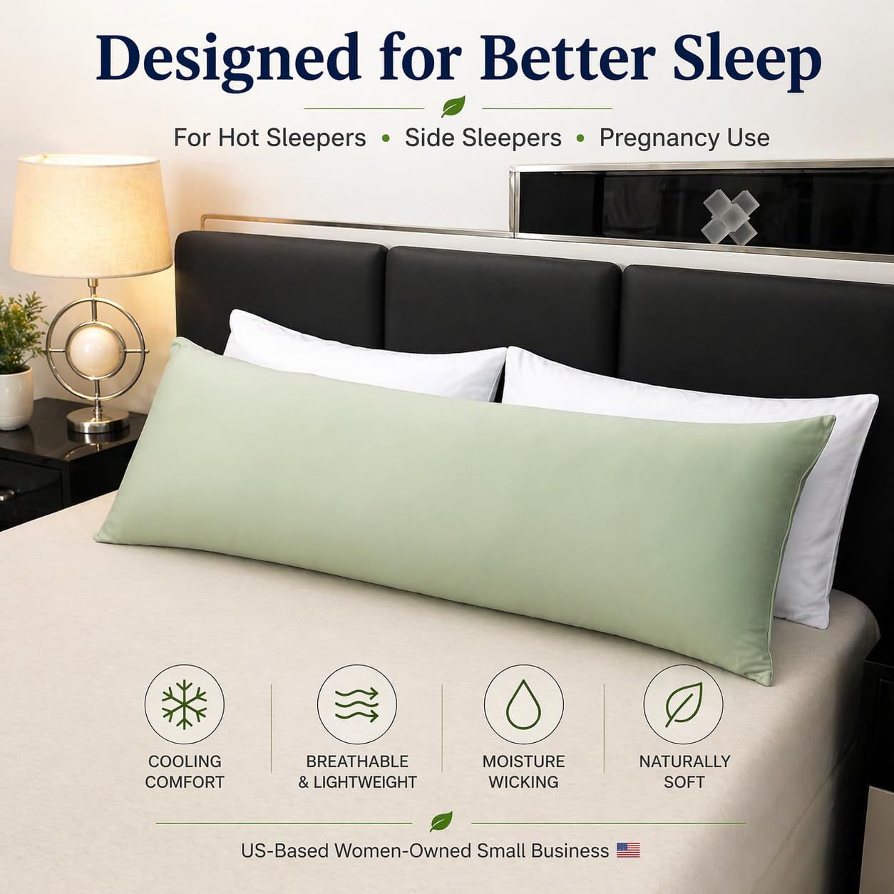 Evolive 100% Rayon Derived from Bamboo Cooling Breathable Body Pillow Cover/Pillowcases 21x54 inches with Hidden Zipper Closure (Milky Gree…