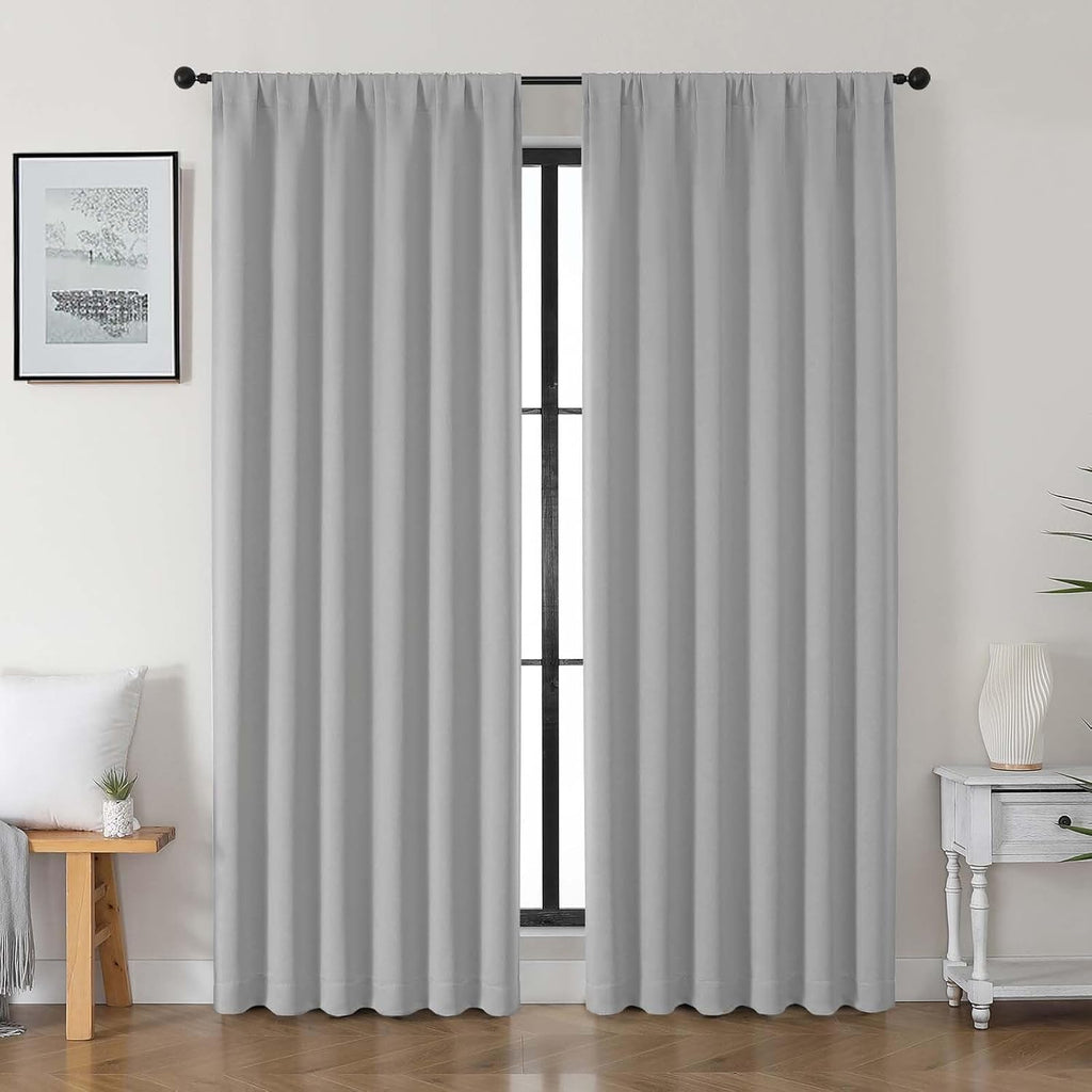 Gwine Silver Grey Blackout Curtains for Bedroom 84 inches Long 2 Panels Set, Solid Noise Reducing Thermal Insulated Blackout Curtains for…
