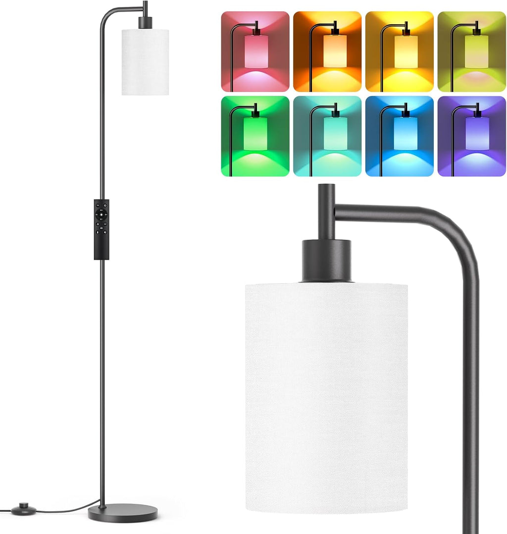 Sibrille RGB Floor Lamp with Linen Shade, Dimmable Tall Standing Lamp with Remote Control, Color Changing Floor Lamps for Living Room Bedro…
