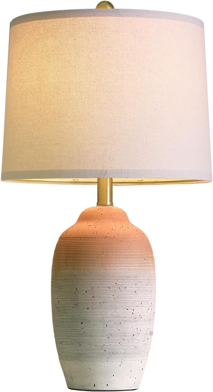 USumkky 24.5" Ceramic Table Lamp with 5FT Cord, Single Farmhouse Vintage Rustic Bedside Lamp for Living Room Bedroom Entryway, Linen…