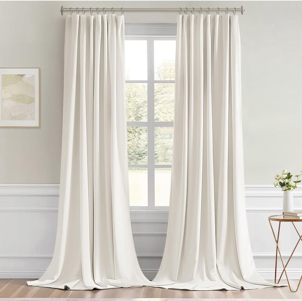 Miulee Ivory Back Tab Blackout Curtain 96 Inch Long 2 Panels Set for Bedroom, Rod Pocket/Pinch Pleat Thermal Insulated Living Room Darkenin…