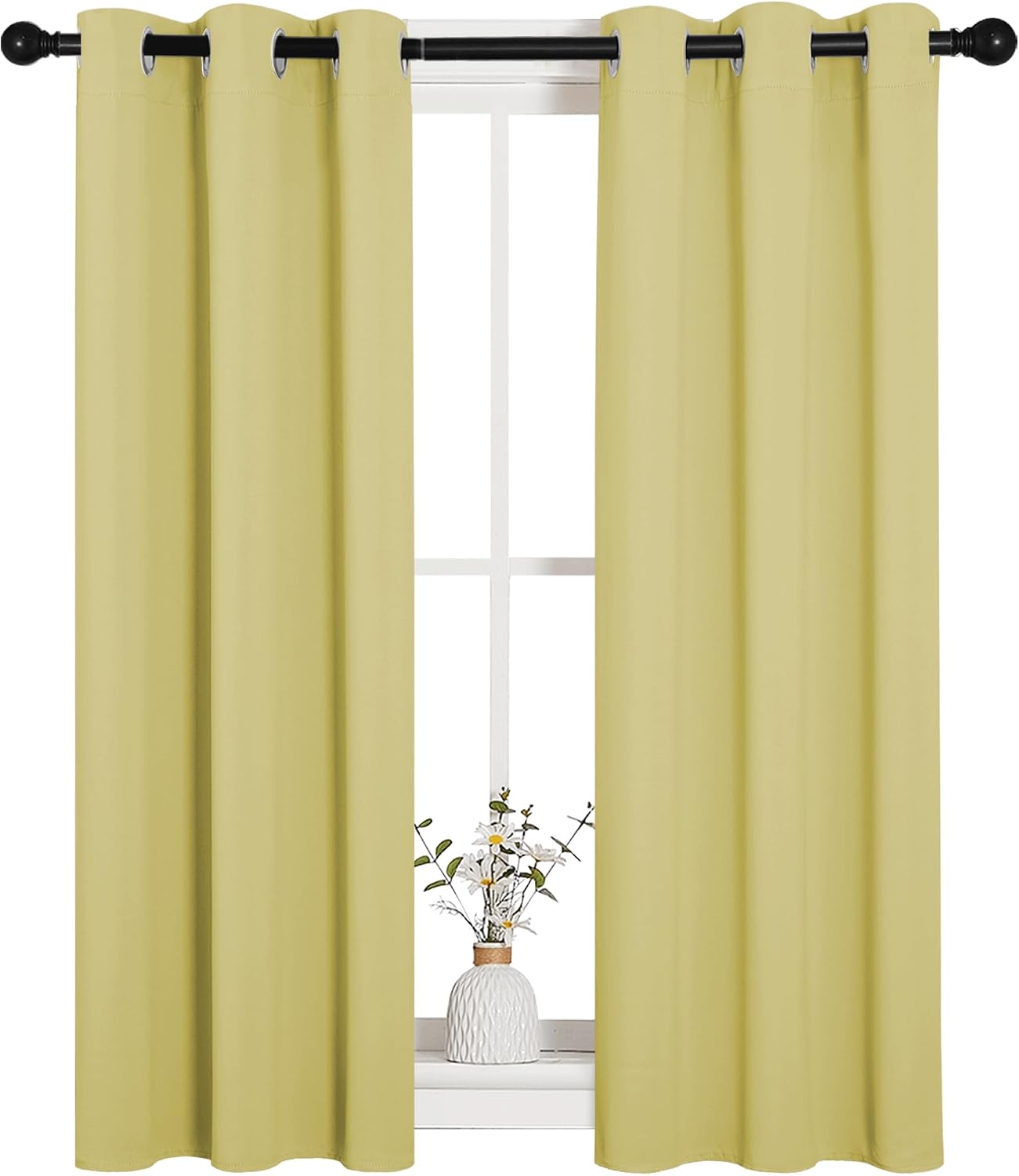NICETOWN Window Curtain Panels, Thermal Insulated Solid Grommet Blackout Draperies/Drapes for Basement (Paler Yellow, 1 Pair, 29 by 45-inch)
