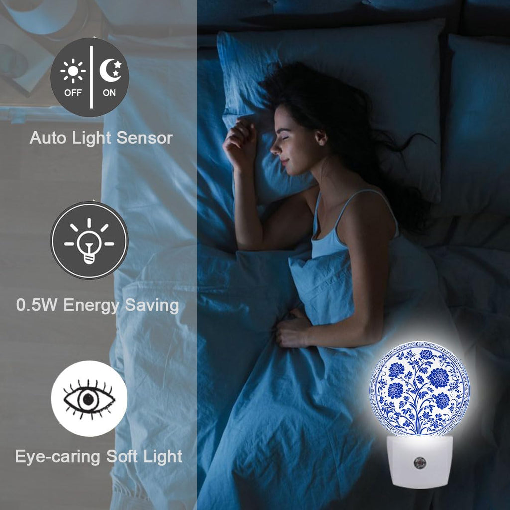 Blue Flower Night Light Auto Sensor Led Dusk to Dawn Lamp Home Decor for Men Women