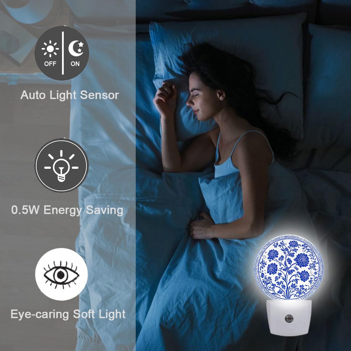 Blue Flower Night Light Auto Sensor Led Dusk to Dawn Lamp Home Decor for Men Women