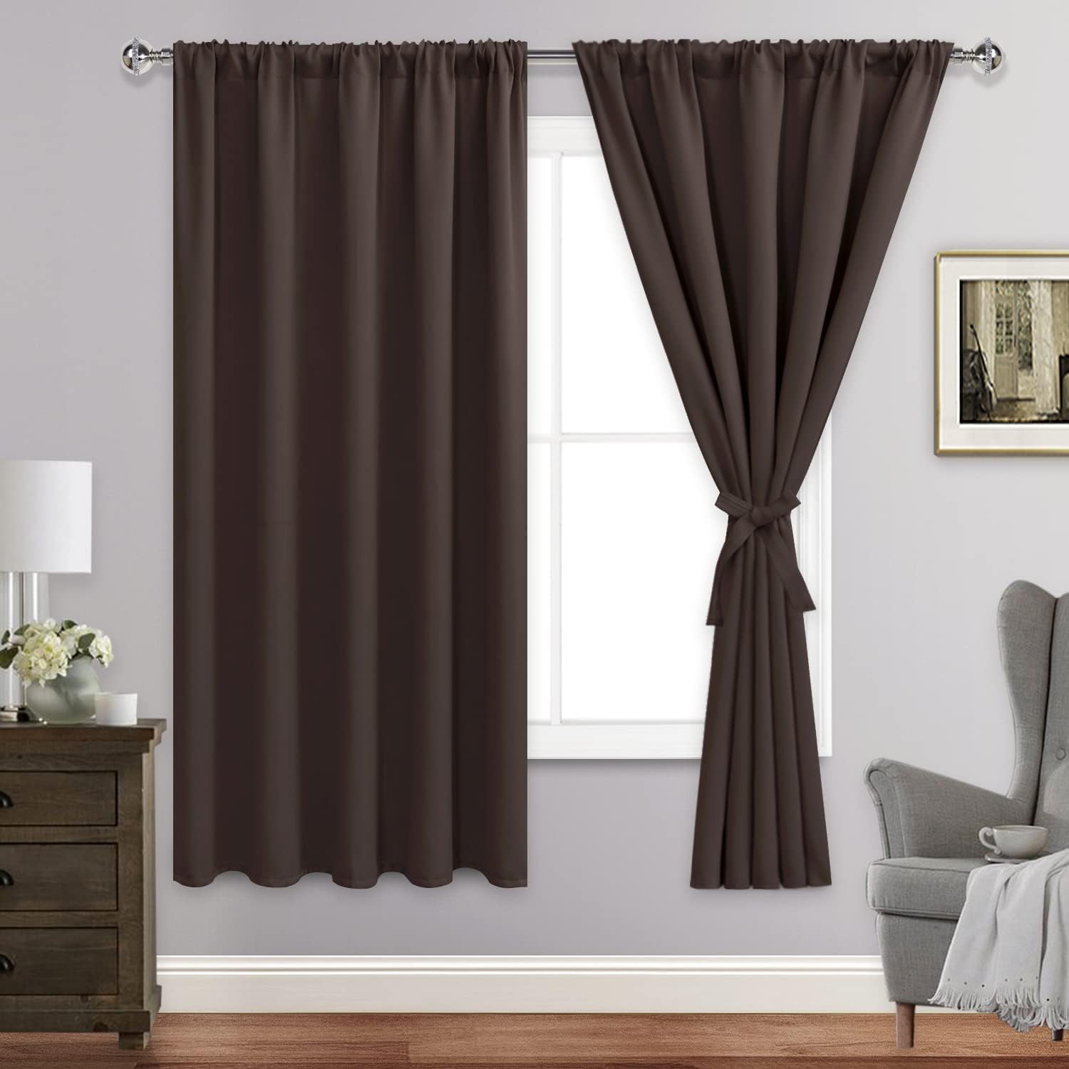 Jiuzhen Blackout Curtains for Bedroom - 60 Inch Wide Thermal Insulated Room Darkening Privacy Soundproof Curtains for Living Room, Set of 2…
