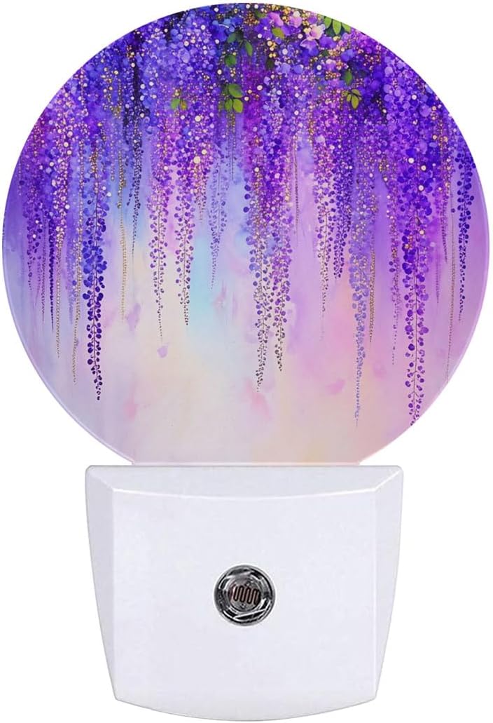 Purple Wisteria Flower Night Light Plug-in Sleep Lamp Led Dusk to Dawn Night Light for Bedroom