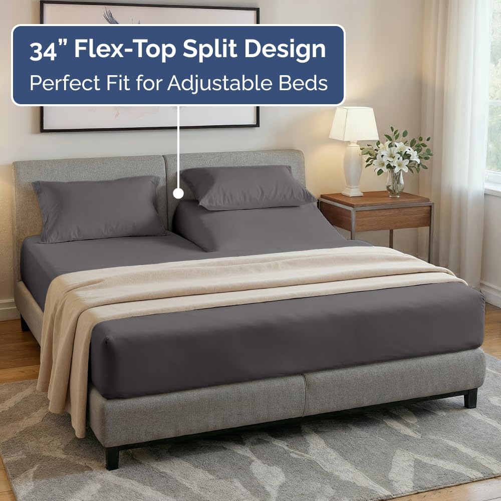 Flex Top Split Head King 4 Piece Sheet Set - Soft, Breathable & Cooling Bed Sheets Set - Hotel Luxury Bedding for Women & Men with Deep…