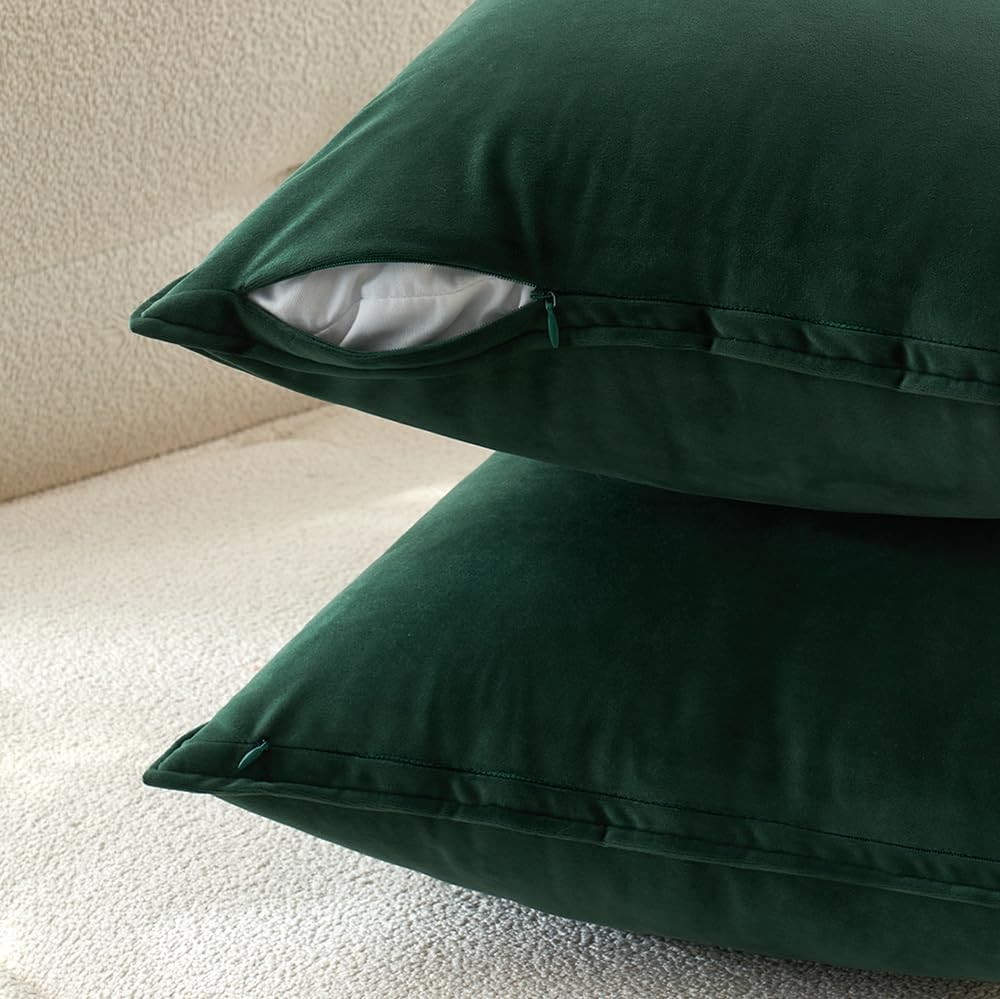 Miulee Army Green Velvet Throw Pillow Covers 18x18 Soft Decorative Solid Square Cushion Cases Pack of 2 Modern Luxury Home Decor for Couch,…
